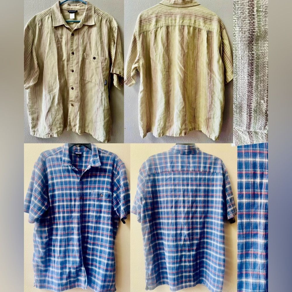 PATAGONIA ORGANIC COTTON SHORT SLEEVE BUTTON DOWN SHIRTS MENS SIZE XL~LOT OF 2